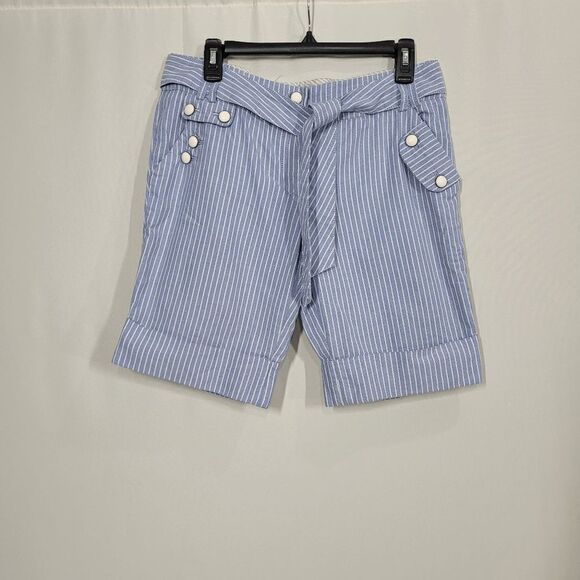 Leifsdottir Blue and White Nautical Bermuda Shorts with Sash Belt Size 8 - Picture 1 of 8